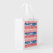 Bacon Pop Art  - Red and Blue Grocery Bags at Zazzle
