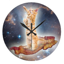 Bacon Surfing Cat Clock at Zazzle