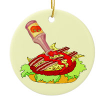 Bacon swiss cheeseburger with ketchup christmas tree ornaments