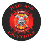Bad Ass Firefighter Round Stickers