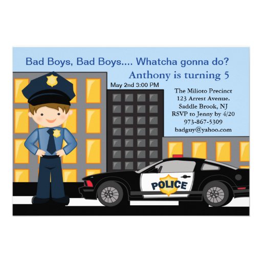 Bad Boys, Bad Boys Policeman Birthday Invitation