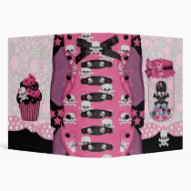 dooni designs, bad, candy, evil, cupcake, candy jar, skulls, skullies, punk, emo, pink, black, abstract, food, adorable, cute, funky, lace, ripped paper, faux, stars, bows, crossbones, pirate, girlish, girls, girly, tween, teen, cool, awesome, candies, sweet, sweets, treats, photo, scrapbook, school, journal, diary, Binder with custom graphic design