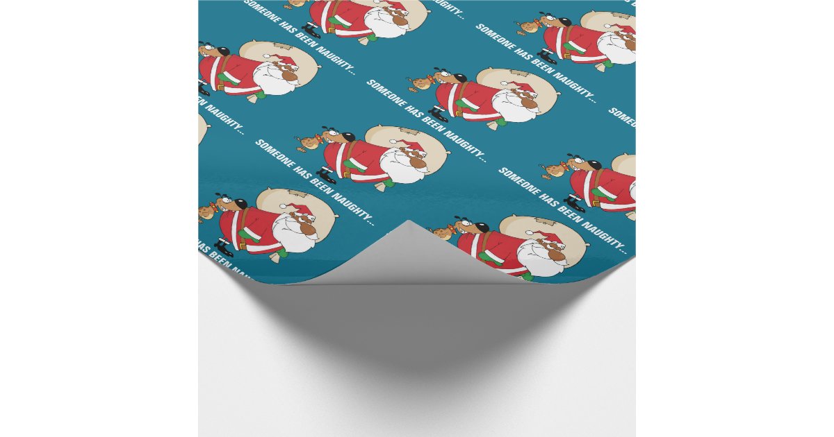 Bad Dog Bites Black Santa on the Butt Wrapping Paper Zazzle