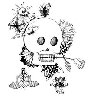 Bad Girl Mexican Skulls Flowers and Butterflies Tee Shirt by aribelli