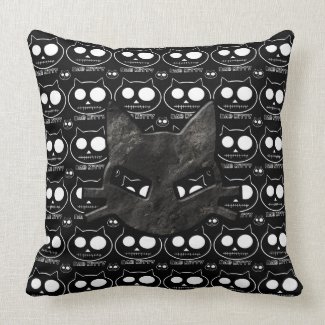 Bad Kitty Skulls Black & White Goth Throw Pillow throwpillow