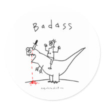 Badass Dinosaur Guy Round Sticker