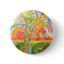 Badge with Psychedelic Colourful Tree Design Pinback Buttons