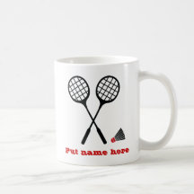 Badminton gifts, racquet and shuttlecock custom mugs