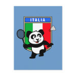 This little badminton-playing panda is too cute! Panda holds a raquet and is ready to hit the shuttle for the Italian team! Great for fans of the Italy badminton team or Italian badminton players!