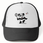 Panda loves to play badminton! He's got his racket in hand and he's ready to hit the birdie over the net! Cute for badminton players and fans!