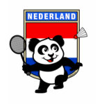 This little badminton-playing panda is too cute! Panda holds a raquet and is ready to hit the shuttle for the Dutch team! Great for fans of the Netherlands badminton team or Dutch badminton players!