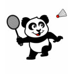 Panda loves to play badminton! He's got his racket in hand and he's ready to hit the birdie over the net! Cute for badminton players and fans!