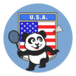 This little badminton-playing panda is too cute! Panda holds a raquet and is ready to hit the shuttle for the American team! Great for fans of the USA badminton team or patriotic American badminton players!