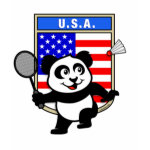 This little badminton-playing panda is too cute! Panda holds a raquet and is ready to hit the shuttle for the American team! Great for fans of the USA badminton team or patriotic American badminton players!
