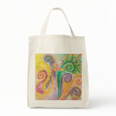 Bag with Swirly Colourful Bird Design by gentlepeacefulworld