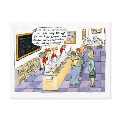 Bagel Shop Cartoon Postcard by jennsdoodleworld