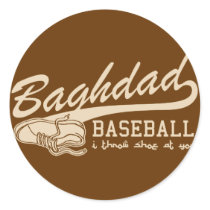 baghdad baseball - i throw shoe at you round sticker