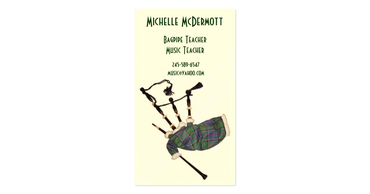 Bagpipe Teacher Business Card Zazzle