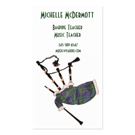 Bagpipe Teacher Business Card (front side)