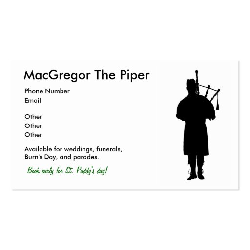 Bagpiper Business Cards (front side)