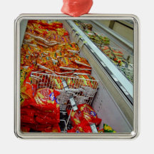 Bags of chips in freezer cabinet ornament