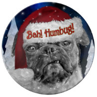 Bah Humbug Holiday Pug Dog Porcelain Plate
