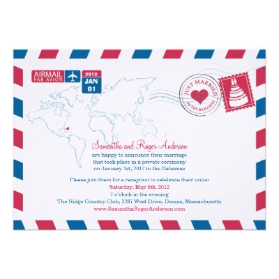 Bahama Air Mail Post Wedding Reception Personalized Announcement