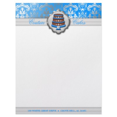 Bahama Blue Cake Couture Glitzy Damask Business Customized Letterhead by MaddisonLaneBusiness