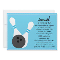 Bahama Blue Pin Stripes Bowling Birthday Party Custom Invitation
