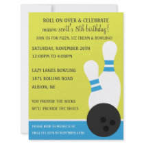 Bahama Blue Roll On Over Bowling Birthday Party Personalized Invitation