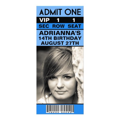Bahama Blue VIP Photo Ticket Birthday Party Custom Invites