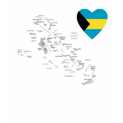 Bahamas Flag Heart and Map T-Shirt by FlagAndMap