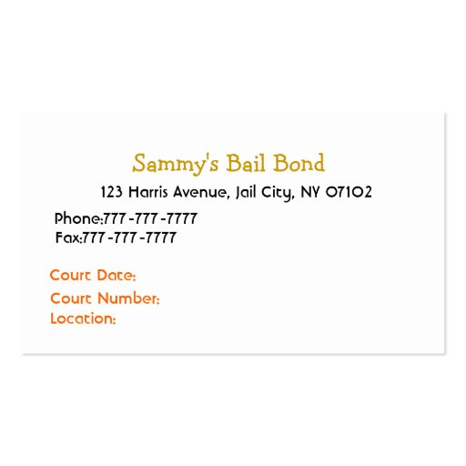 Bail Bonds Business Card (back side)