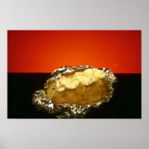 Baked potato with sour cream, against orange backg posters