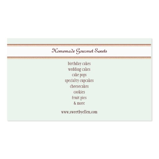 Baker, Bakery, Pastry Chef Business Card (back side)