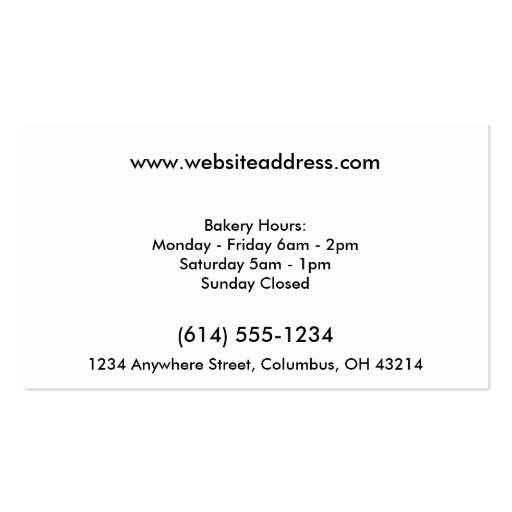 Baker/Bakery/Pastry Chef (D1) Frequent Buyer Cards Business Card Template (back side)