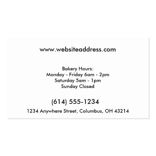 Baker/Bakery/Pastry Chef (D2) Frequent Buyer Cards Business Card Template (back side)