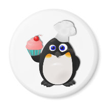 Baker Penguin with Cupcake II Refrigerator Magnet