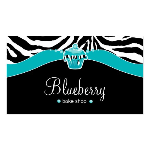 Bakery Blue Cupcake Zebra Animal Print Business Card (front side)