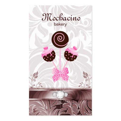 Bakery Business Card Cake Pops Swirls Pink Brown (front side)