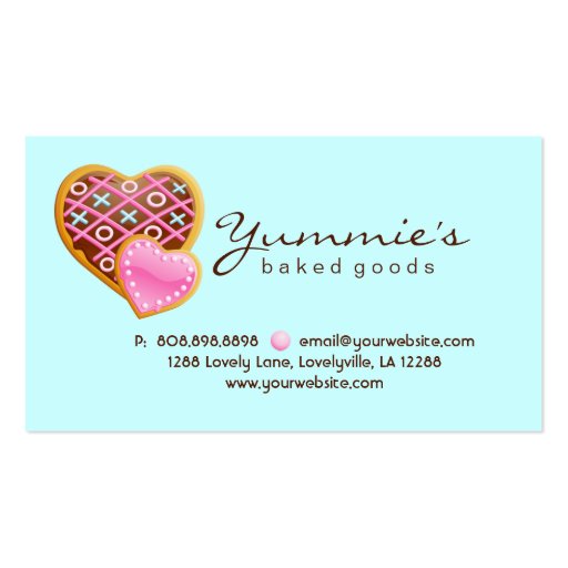 Bakery business card cookies heart chocolate pink (back side)