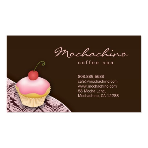 Bakery Business Card Cupcake Damask Chocolate (back side)