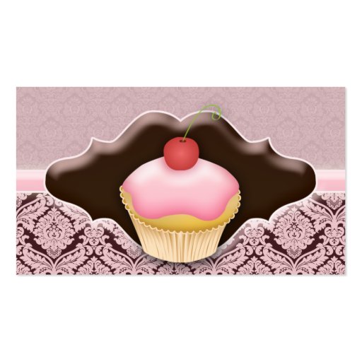 Bakery Business Card Cupcake Damask Chocolate (front side)