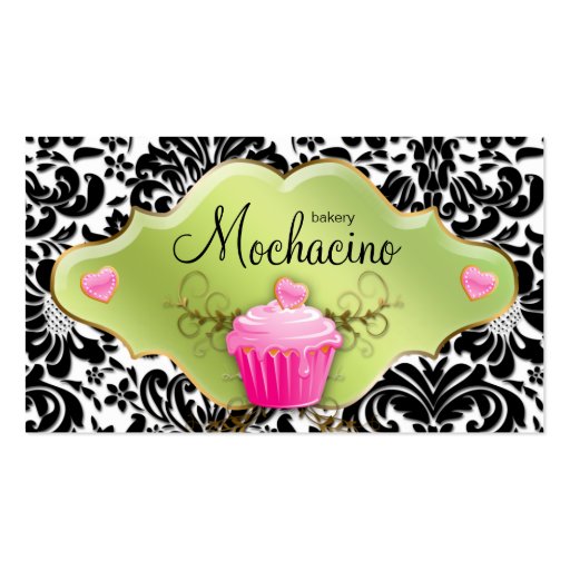 Bakery Business Card Cupcake Gold Swirls Lime Pink (front side)