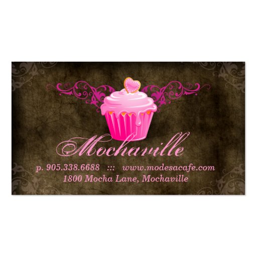 Bakery Business Card Cupcake Suede Brown Pink (back side)