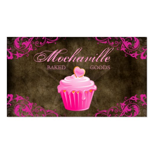Bakery Business Card Cupcake Suede Brown Pink (front side)