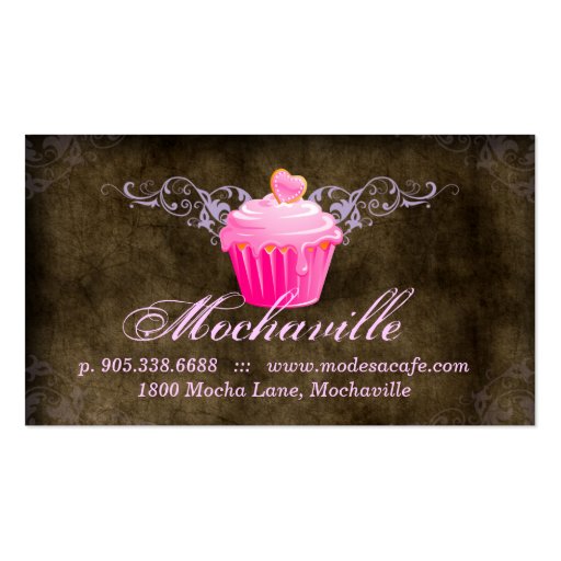 Bakery Business Card Cupcake Suede Brown Purple (back side)