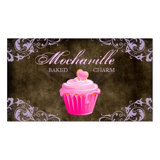 Bakery Business Card Cupcake Suede Brown Purple (front side)