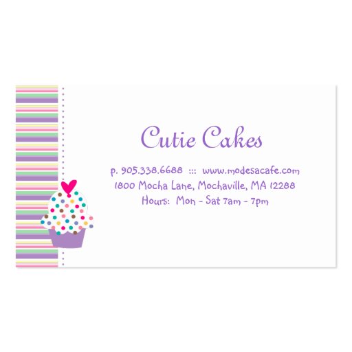 Bakery Business Card Cute Cupcakes Purple (back side)