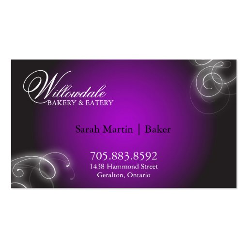 Bakery Business Card Elegant Flourish Glow (back side)